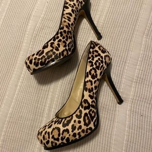Leopard Print Calf Hair Platform Heels